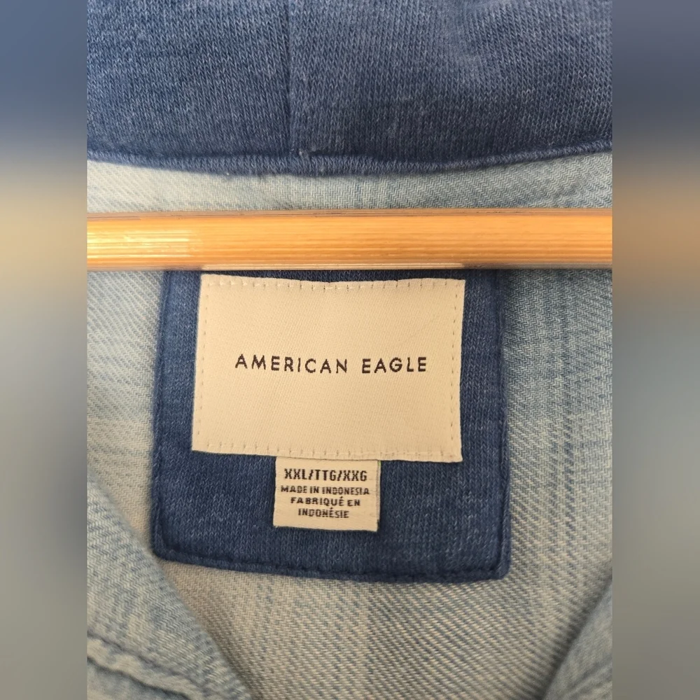 American Eagle Outfitters Denim Blue Hooded Shirt Size XXL - Picture 2 of 3